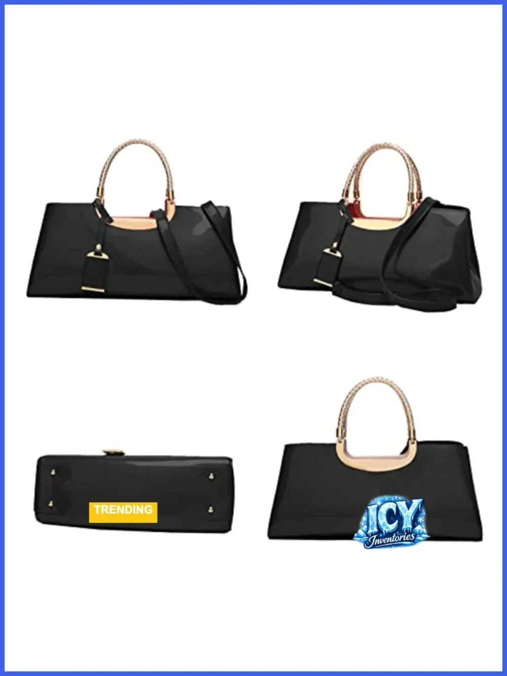 Patent Leather Structured Satchel Handbag Evening Party Crossbody Top Handle